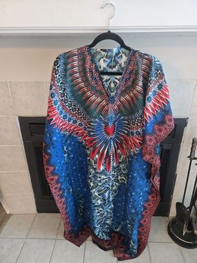 Vibrant Blue Red Patterned Kaftan